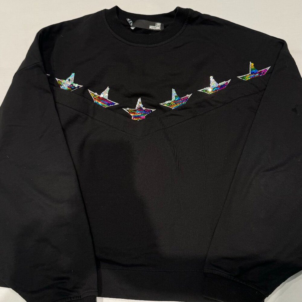 LOVE MOSHCHINO ladies black top with glittery stars size6